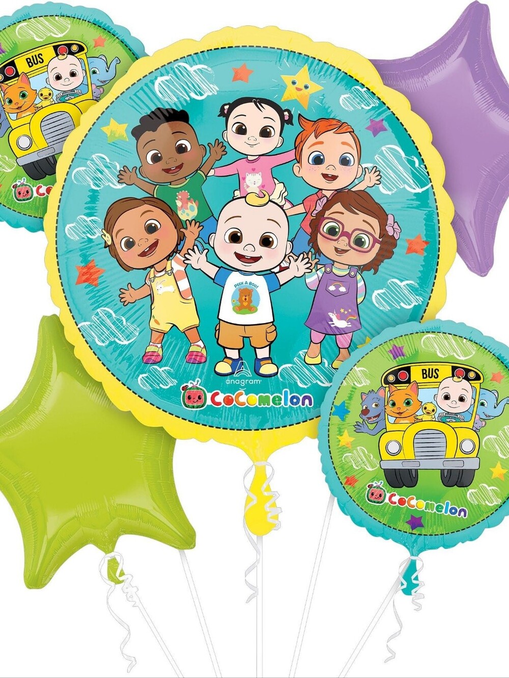 CoComelon Foil Balloon Bouquet product details:1 Large CoComelon Babies Round